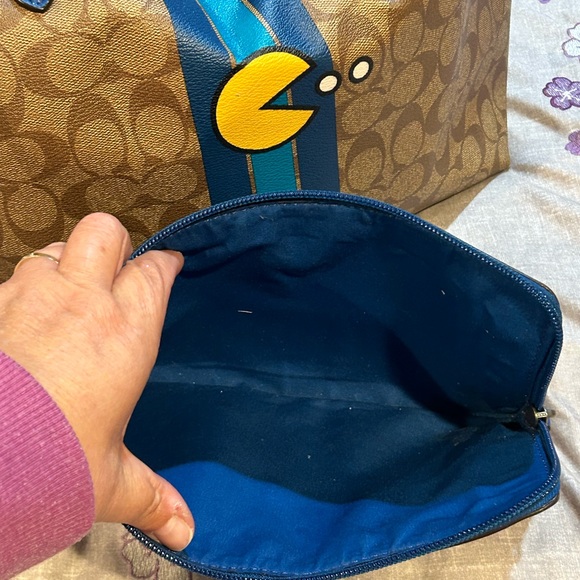 Coach Pac-Man Large Tote Reversible Coated Canvas Blue Stripe - Picture 11 of 12